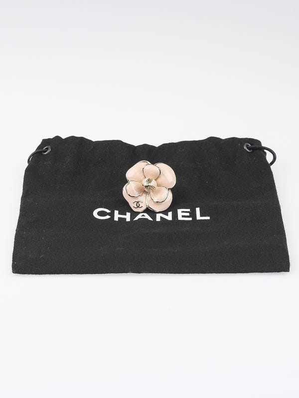 Chanel Pink/Gold Enamel Camellia Flower Cocktail Ring Size 6.5