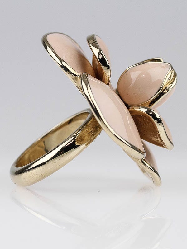 Chanel Pink/Gold Enamel Camellia Flower Cocktail Ring Size 6.5 - Yoogi's  Closet