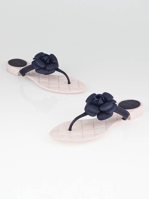 Chanel Pink/Blue Rubber Camellia Flower Thong Sandals Size 10.5/41 -  Yoogi's Closet