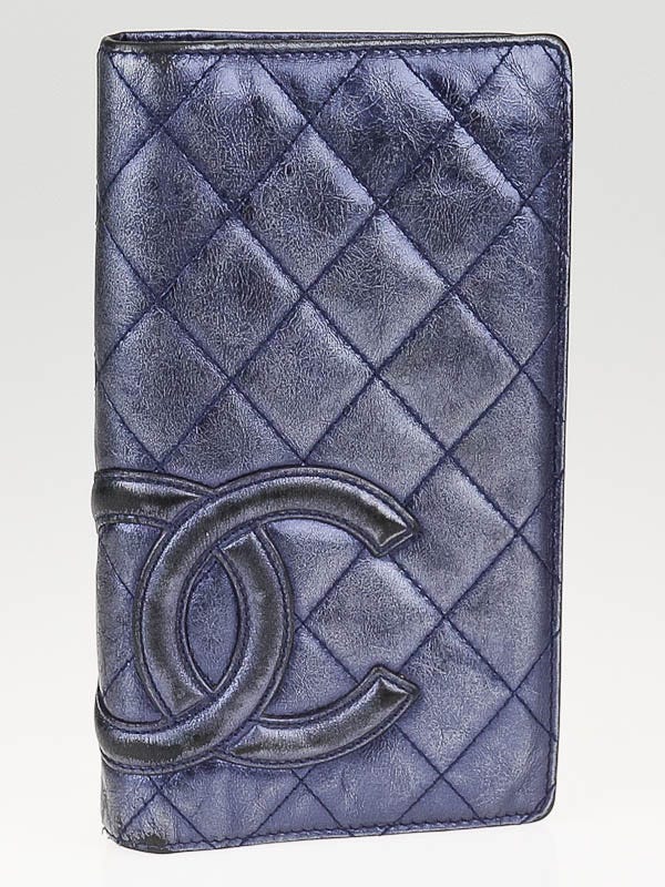 Chanel Metallic Blue Ligne Cambon Quilted Leather Long Bi-Fold Wallet