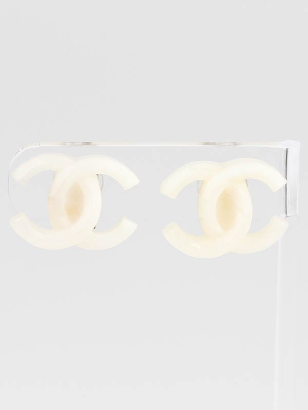 Chanel Ivory Resin Large CC Logo Clip-On Earrings