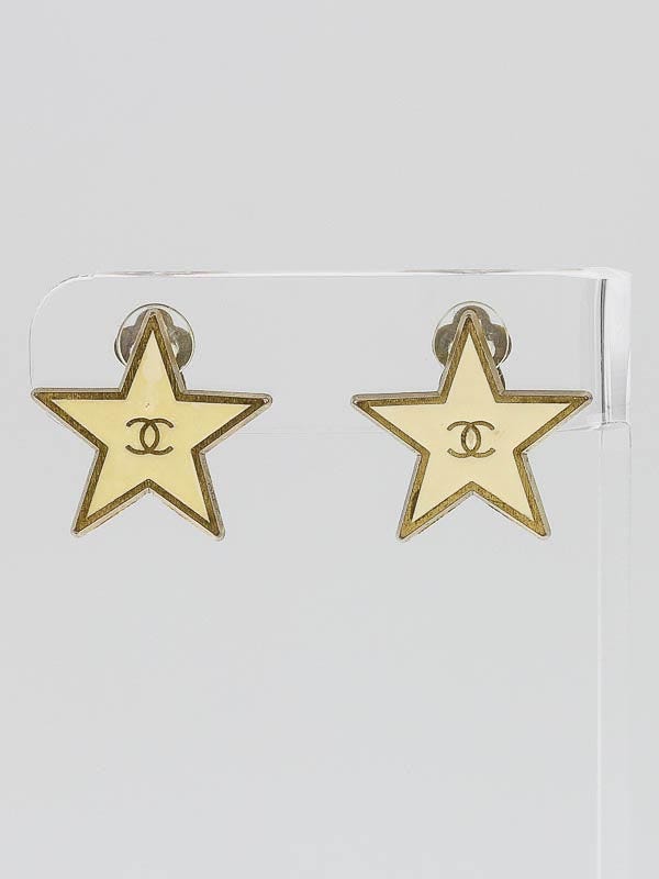 Chanel Beige/Gold Enamel CC Star Clip-On Earrings