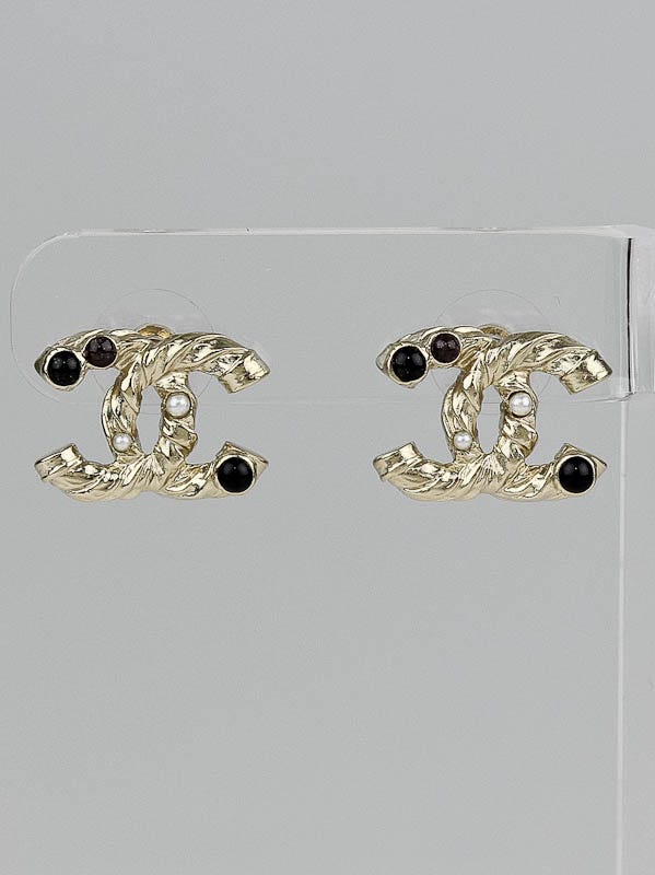 Chanel Goldtone Braided CC Stud Earrings
