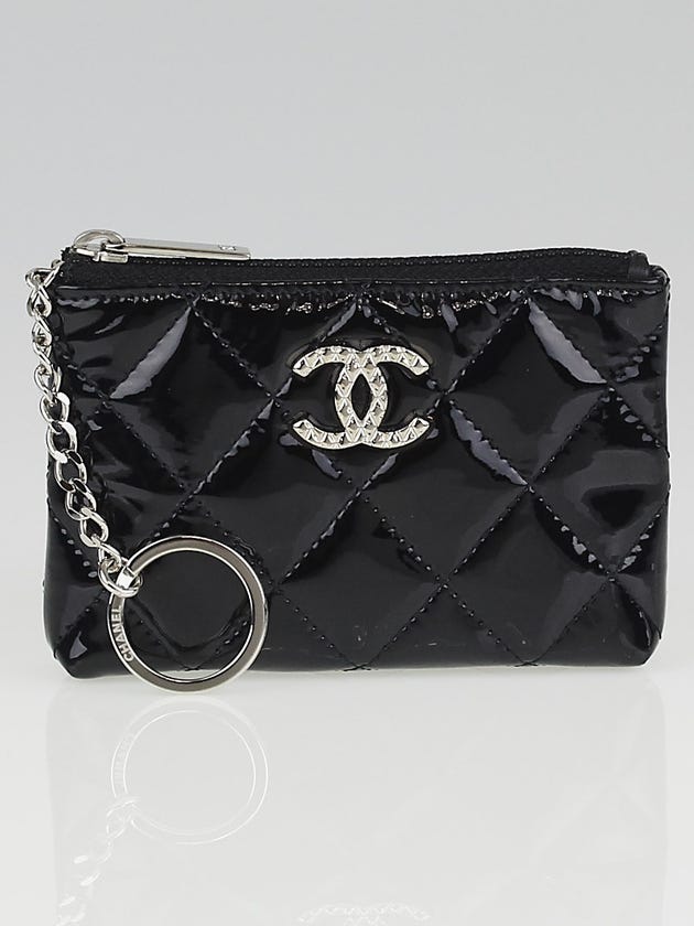 Chanel Black Quilted Patent Leather CC O-Key Holder