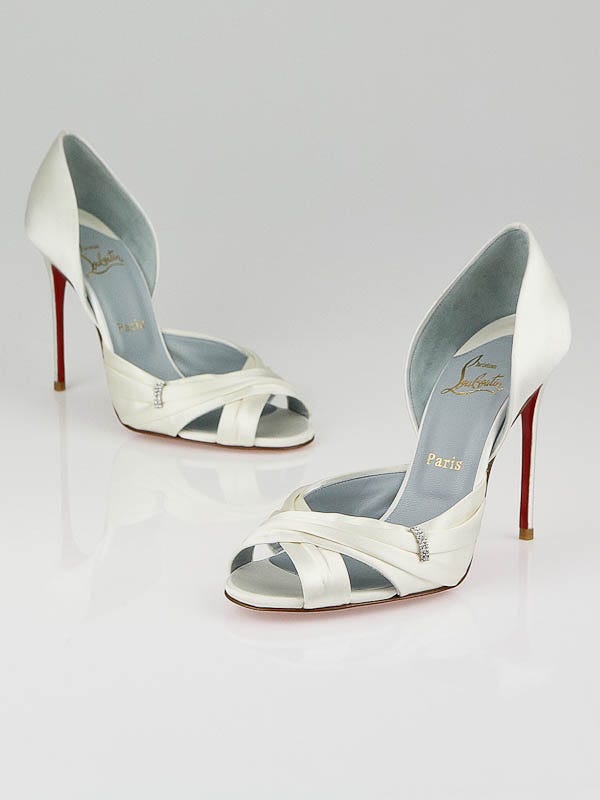 Christian Louboutin White Satin Tres Ophrah 100 D'Orsay Pumps Size 7.5/38