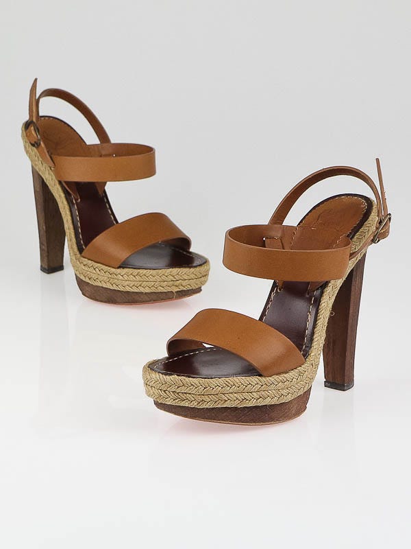 Christian Louboutin Beige Leather Es Cubells 120 Espadrille Sandals Size 7.5/38