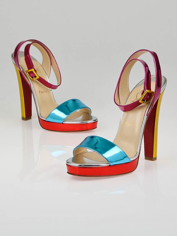 Christian Louboutin Multicolor Patent Leather Echasse 120 Sandals Size 8/38.5