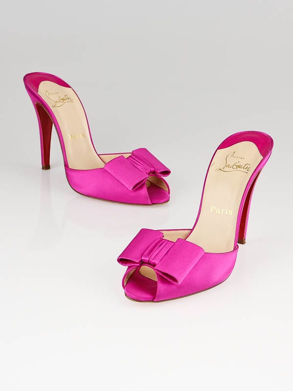 Christian Louboutin Fuchsia Satin Joli-Noeud Slide Sandals Size 9.5/40