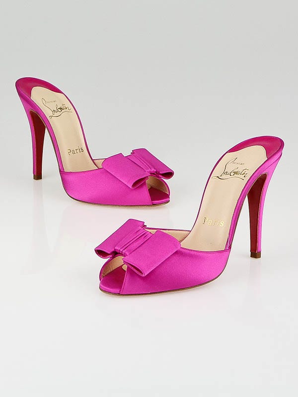 Christian Louboutin Fuchsia Satin Joli-Noeud Slide Sandals Size 7/37.5