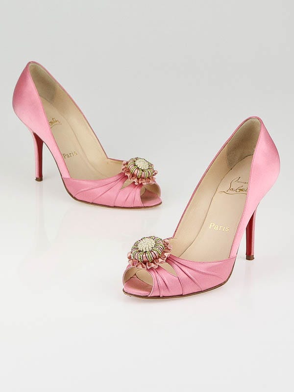 Christian Louboutin Pink Satin Pompadouce Peep-Toe Pumps Size 8/38.5