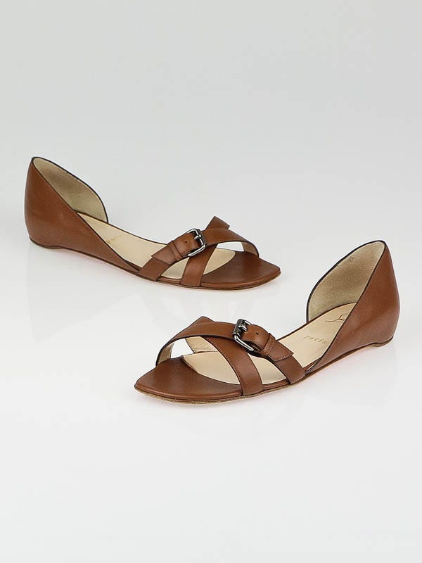 Christian Louboutin Cognac Leather Atalanta Flat Sandals Size 7.5/38