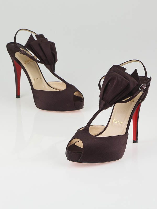 Christian Louboutin Lie de Vin Satin Ernesta Bow 120 Peep-Toe Pumps Size 6.5/37