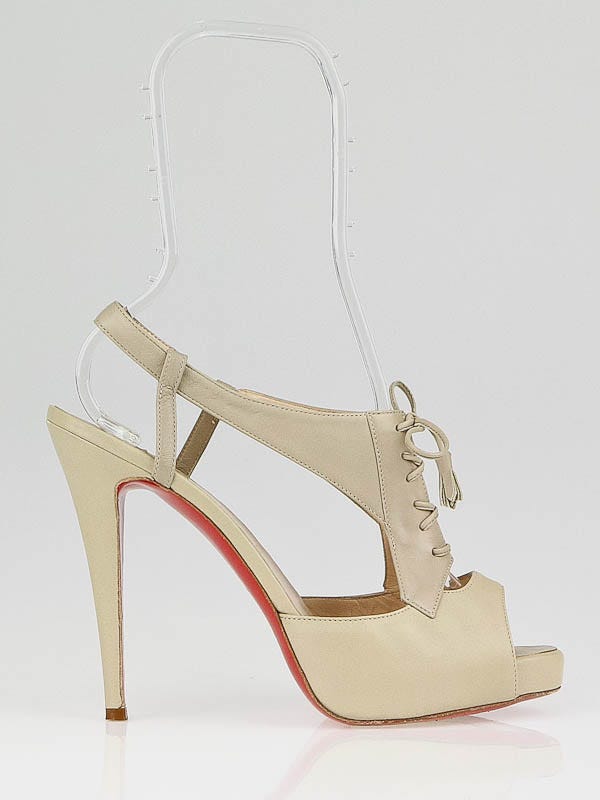 Christian Louboutin Beige Lambskin Leather Sometimes Lace Up Heels Size  7/37.5 - Yoogi's Closet