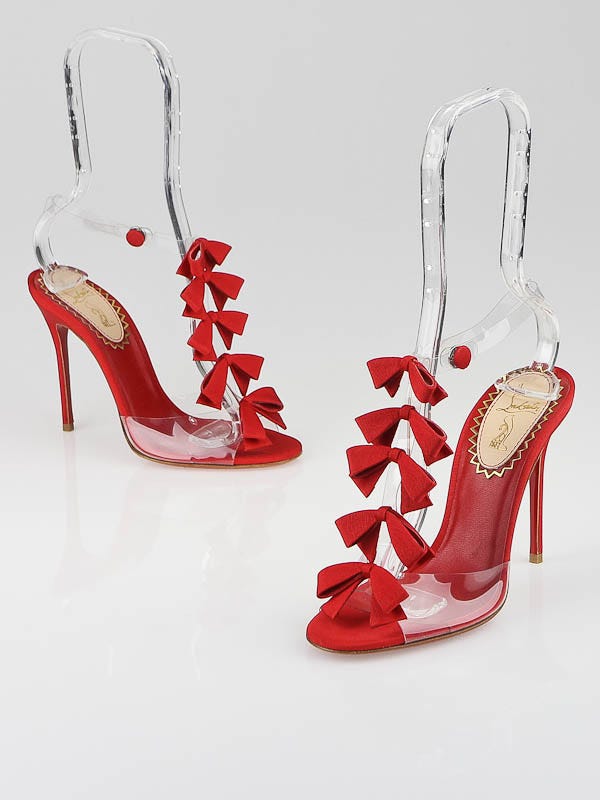 Christian Louboutin Red Grosgrain/PVC Bow Bow 20th Anniversary 100mm Open-Toe Heels Size 5.5/36
