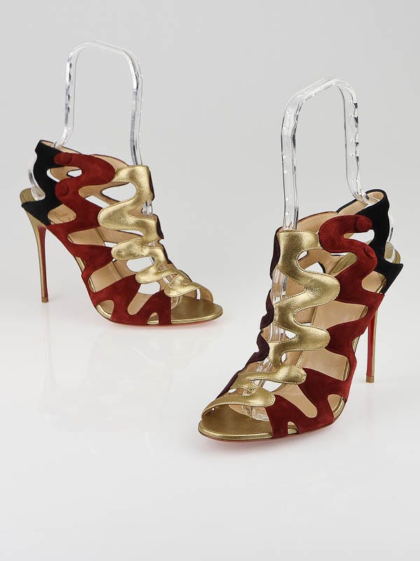 Christian Louboutin Red/Gold Suede/Leather Valonana Open Toe Sandals Size 10.5/41