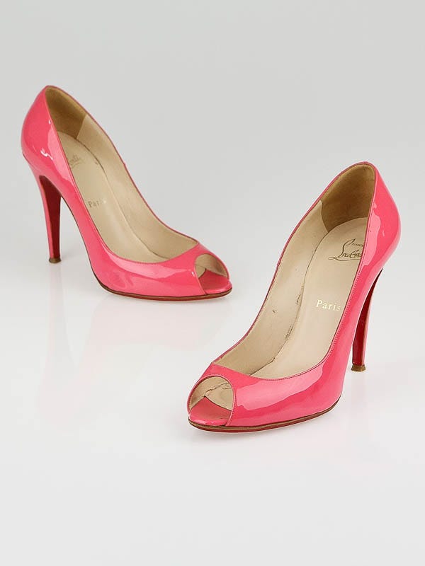 Christian Louboutin Bubblegum Pink Patent Leather Peep Toe Pumps Size 8.5/39