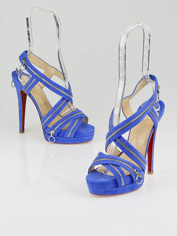 Christian Louboutin Royal Blue Suede Trailer 140 Platform Sandals Size 7.5/38