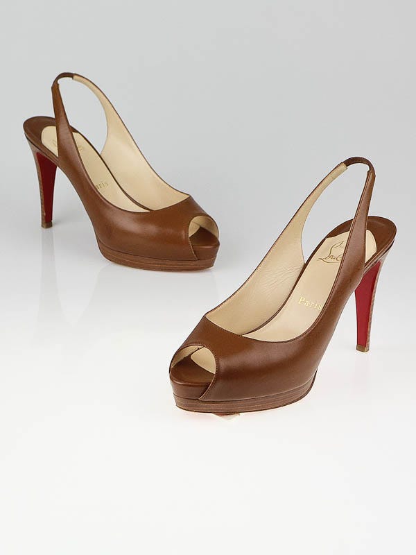 Christian Louboutin Brown Cathay 100 Slingback Pumps Size 7/37.5