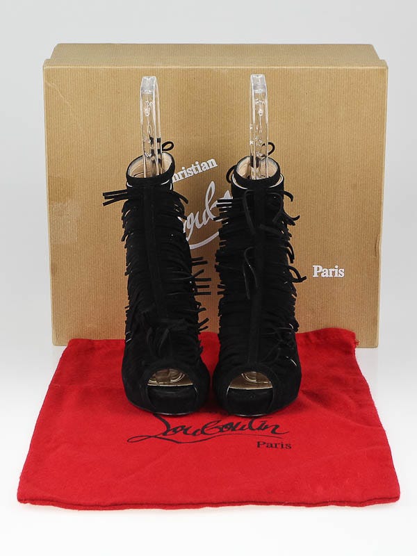 Christian Louboutin Black Suede Deva 120 Peep Toe Booties Size 7