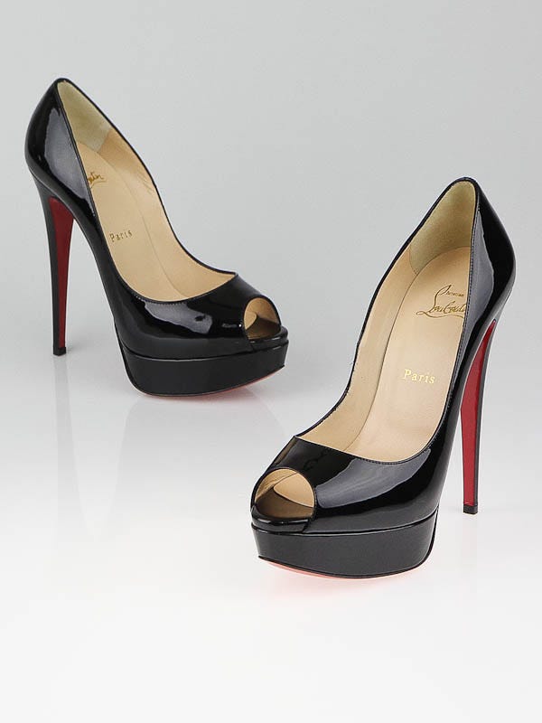 Sold' $945 CHRISTIAN LOUBOUTIN Black Patent Leather Lady Peep 150