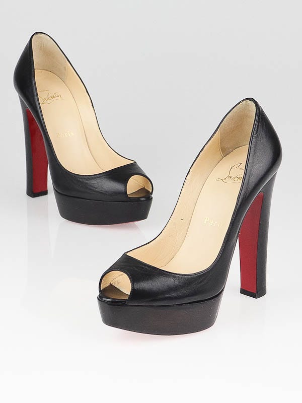 Christian Louboutin Black Leather Bambou 140 Peep Toe Pumps Size 5.5/36