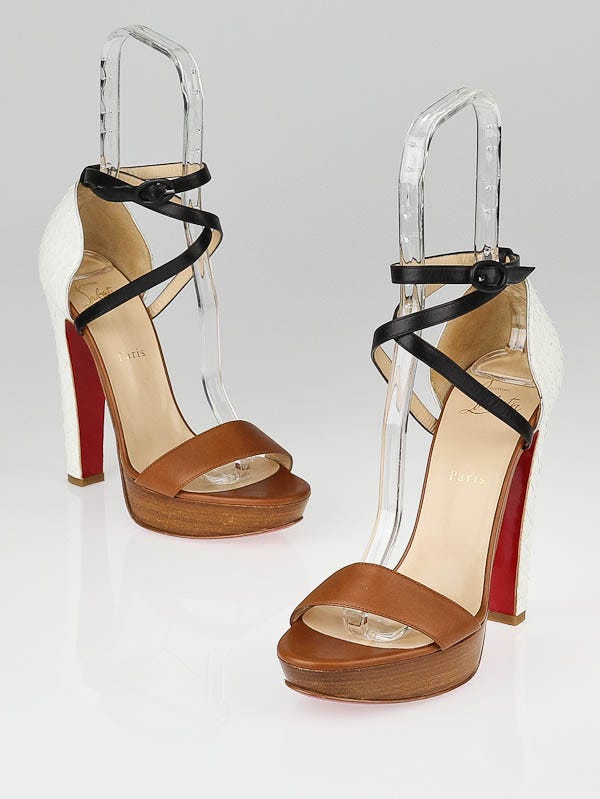 Christian Louboutin Brown Calf Leather and White Python Summerissima 140 Sandals Size 9/39.5