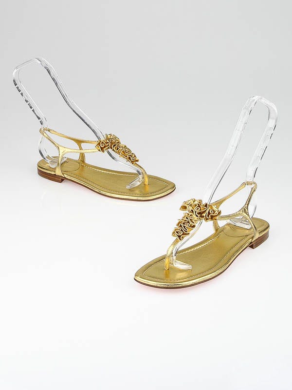 Christian Louboutin Gold Nappa Leather Zouzou Flat Sandals Size 8/38.5