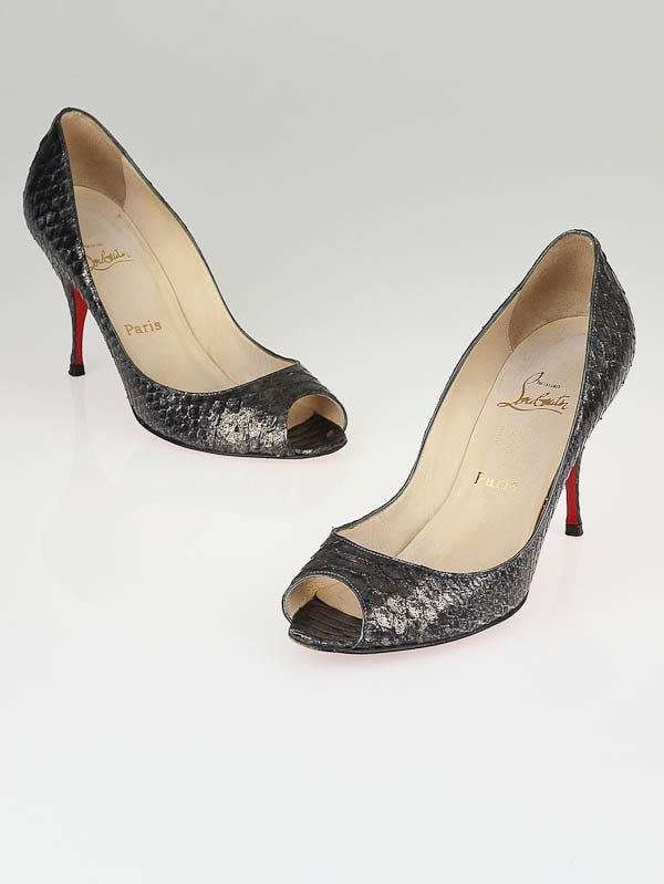Christian Louboutin Silver Metallic Python Yoyo 85 Peep Toe Pumps Size 9.5/40