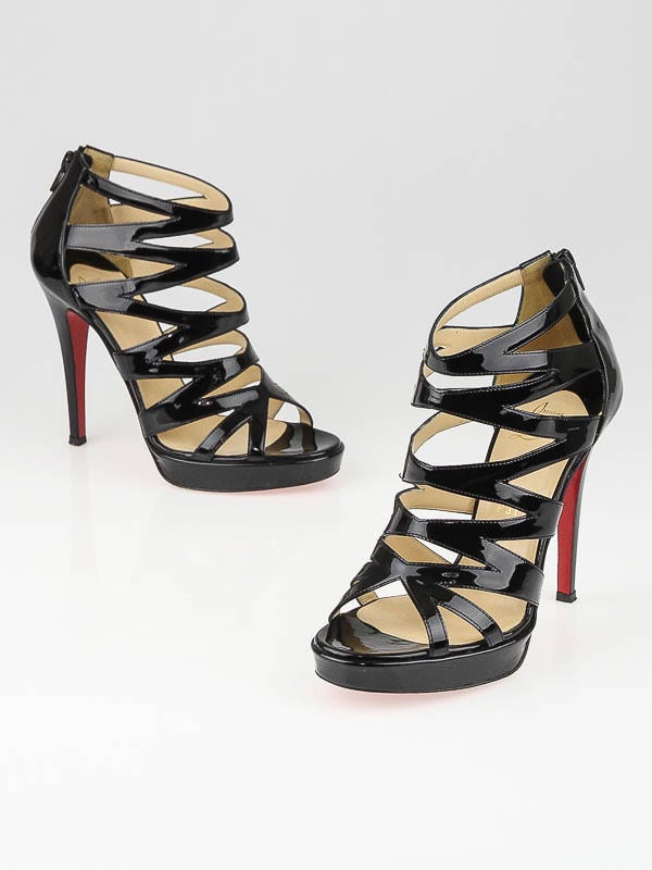 Christian Louboutin Black Patent Leather Fernando 120 Sandals Size 6.5/37