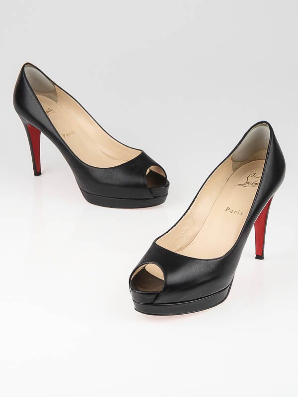 Christian Louboutin Black Leather Altadama 100 Peep Toe Pumps Size 8/38.5