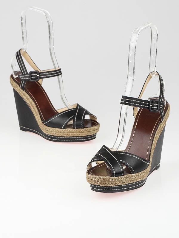 Christian Louboutin Black Leather Almeria 120 Espadrille Wedges Size 10.5/41