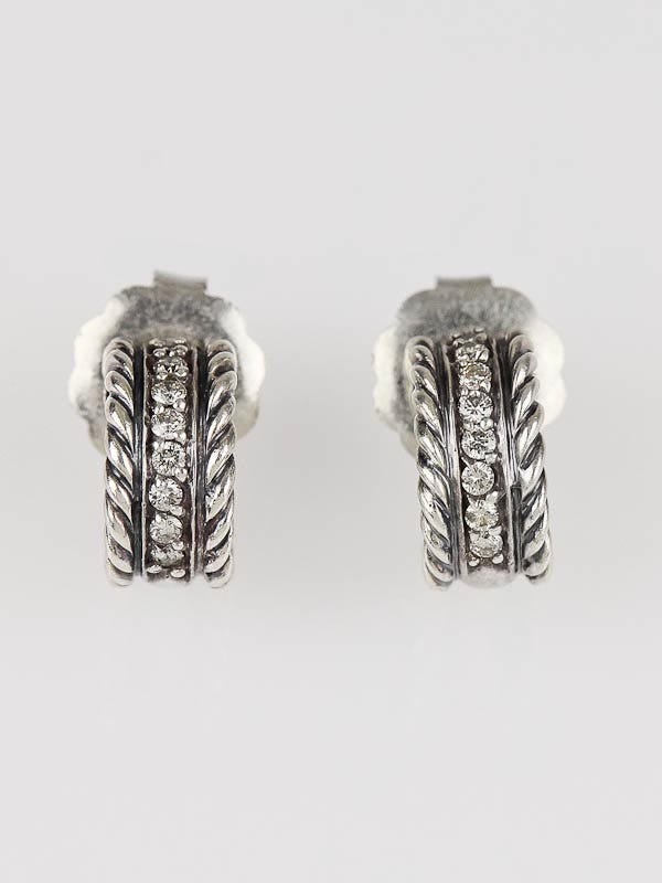 David Yurman Sterling Silver and Diamond Huggie Earrings