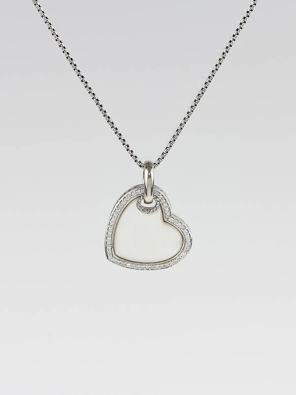David Yurman Sterling Silver and Mother-of-Pearl Diamond Cable Heart Necklace