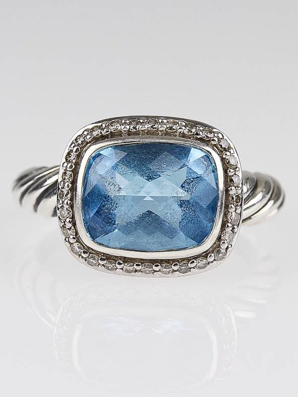 David Yurman Blue Topaz and Diamond Noblesse Ring Size 6