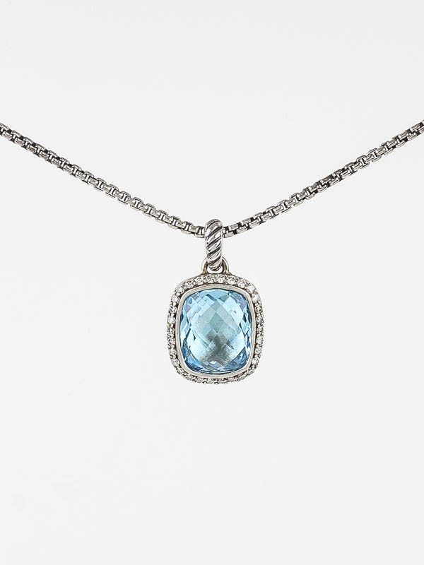 David Yurman Blue Topaz and Diamond Noblesse Pendant Necklace