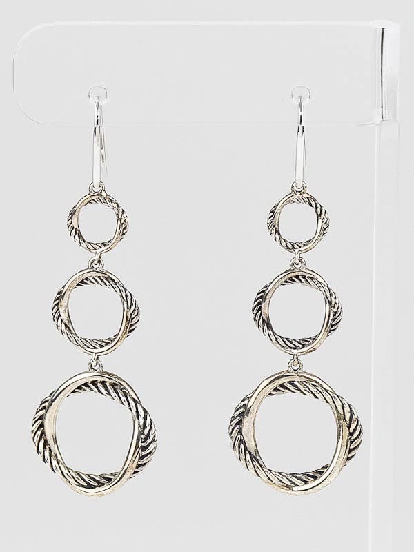 David Yurman Sterling Silver  Three-Drop Cable Infinity Earrings
