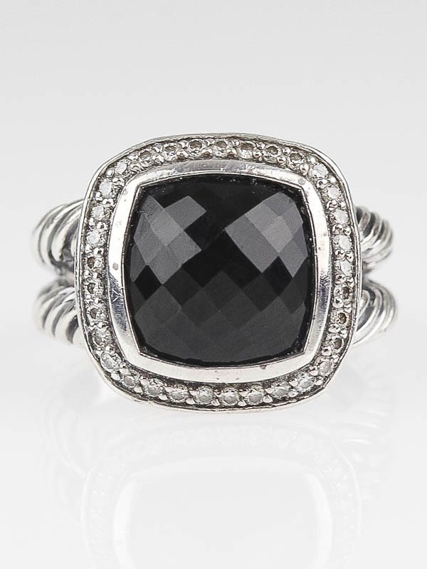 David Yurman 11mm Black Onyx and Diamond Albion Ring Size 7