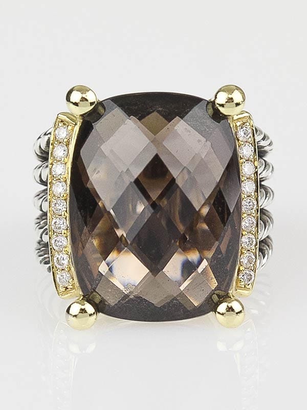 David Yurman 20 x15mm Smoky Quartz and Diamond Wheaton Ring Size 6