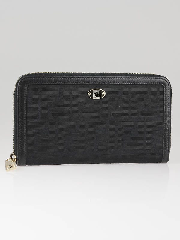 Fendi Black Zucca Canvas and Leather Continental Zippy Wallet