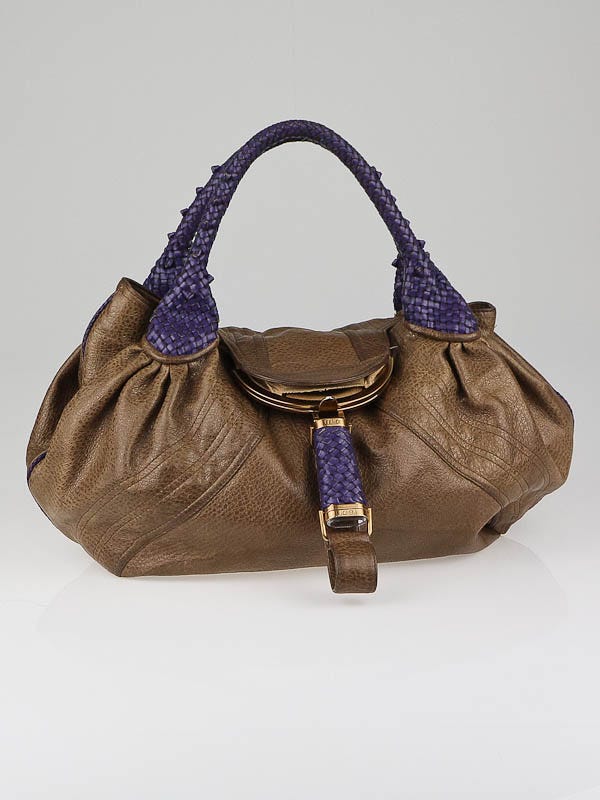 FENDI Spy Nappa Leather Satchel Bag Brown 8BR511