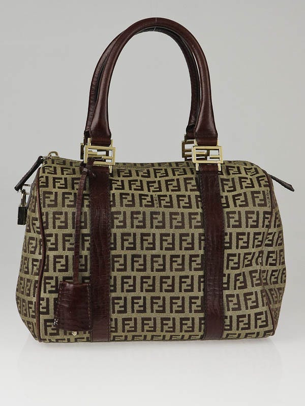 Fendi Beige/Brown Zucchino Canvas Small Boston Bag - 8BL068