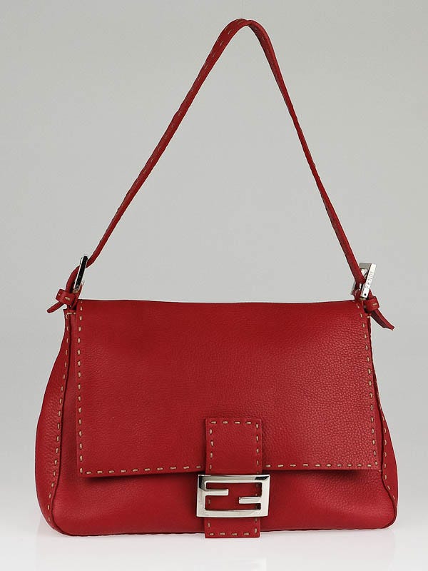 Fendi Red Shimmer Leather Mama Forever Shoulder Bag For Sale at
