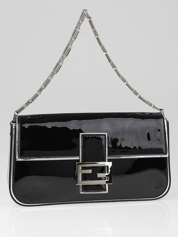 Fendi Black Patent Leather and Chain Baguette Bag - 8BR676 