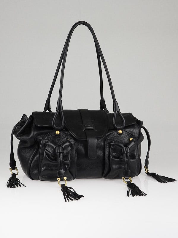 Salvatore Ferragamo Black Leather Fringe Satchel Bag