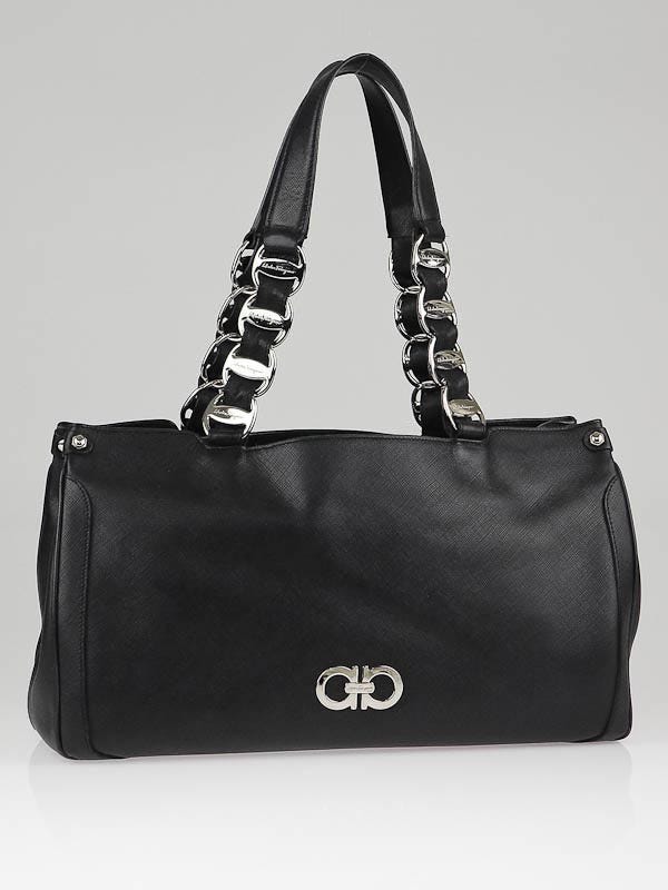 Salvatore Ferragamo Black Saffiano Leather Nicoletta Tote Salvatore Ferragamo Black Saffiano Leather Nicoletta Tote