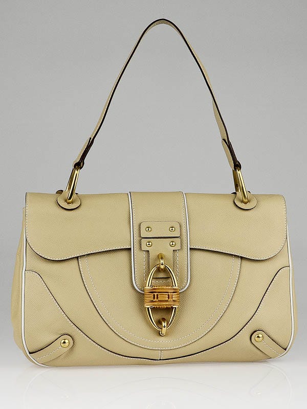 Salvatore Ferragamo Beige Leather Wicker Padlock Shoulder Bag