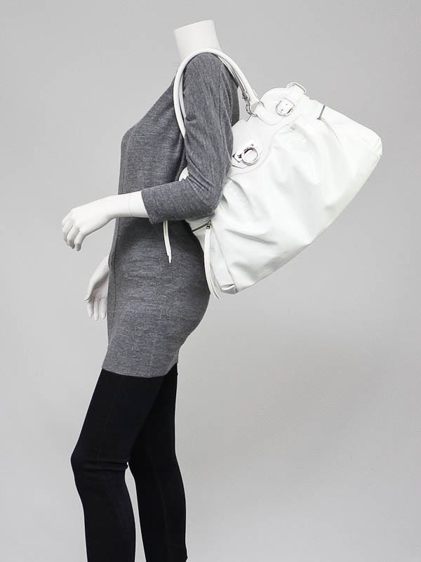 Salvatore Ferragamo White Patent Leather Large Marisa