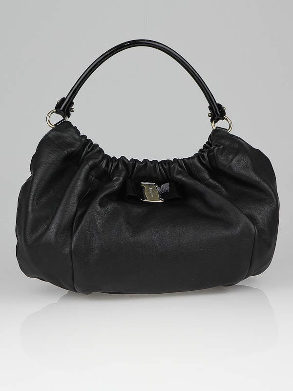 Salvatore Ferragamo Black Lambskin Leather Ferix Bow Bag 