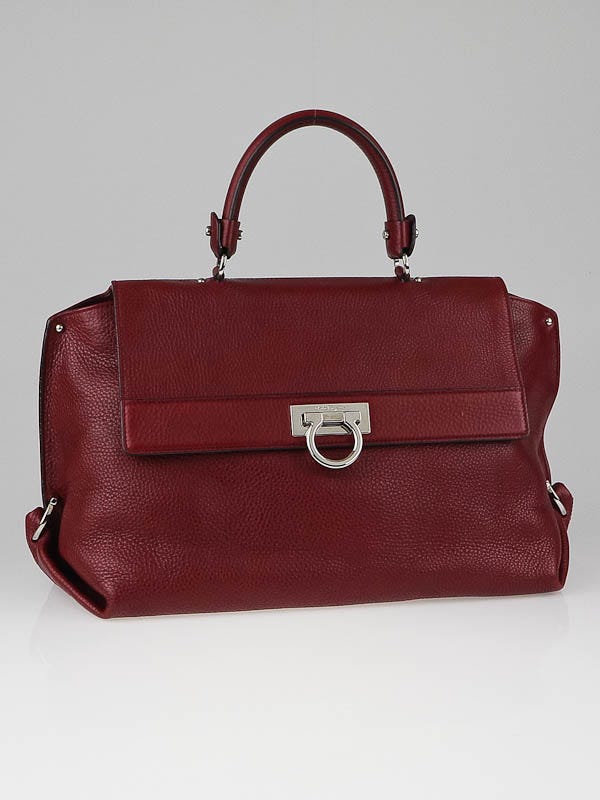 Salvatore Ferragamo Dark Red Pebbled Calfskin Leather Large Sofia Bag