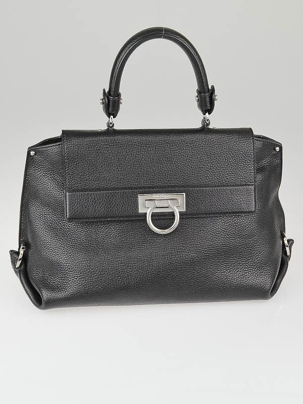 Salvatore Ferragamo Black Pebbled Calfskin Leather Medium Sofia Bag